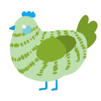 A gluppy and chartreuse chicken with a bar pattern