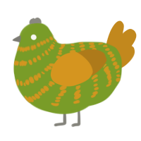 A chartreuse and ochre chicken with a bar pattern