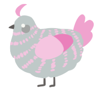 A silver and pink chicken with a bar pattern