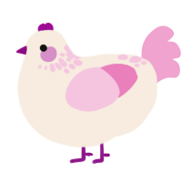 A cream and pink chicken with a neck-speckle pattern