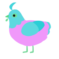 A lavender and aqua chicken with a head pattern