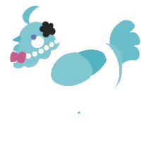 A silver and sea chicken with a head pattern
