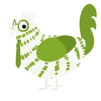 Matcha, a white and chartreuse chicken with a bar pattern
