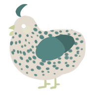 A beige and sea chicken with a speckle pattern