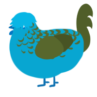 A cerulean and olive chicken with a half-lace pattern