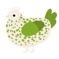 A cream and chartreuse chicken with a speckle pattern