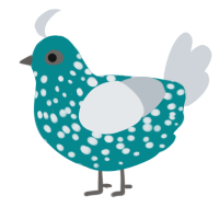 A teal and mist chicken with a speckle pattern