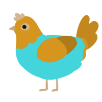 A aqua and ochre chicken with a head pattern