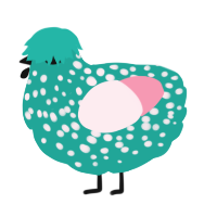A turquoise and rose chicken with a speckle pattern