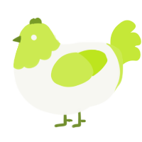 A white and lime chicken with a head pattern