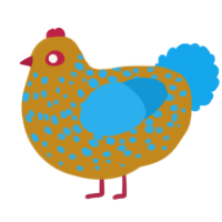 A ochre and sky chicken with a speckle pattern