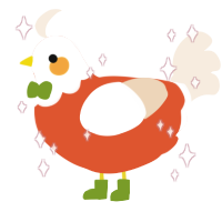 A vermilion and cream chicken with a head pattern