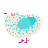A cream and aqua chicken with a speckle pattern