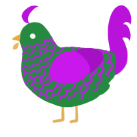 A viridian and amethyst chicken with a lace pattern