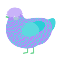 A lilac and aqua chicken with a lace pattern