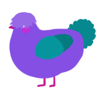 A blurple and teal chicken