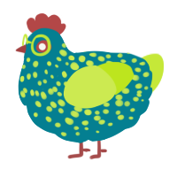 A sea and lime chicken with a speckle pattern