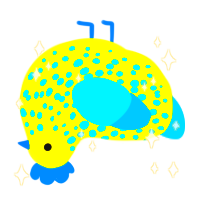 IKEA, a yellow and cerulean chicken with a speckle pattern