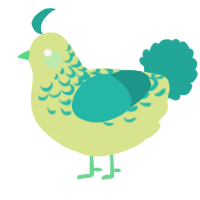 A lemon and turquoise chicken with a half-lace pattern