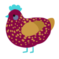 A maroon and gold chicken with a speckle pattern