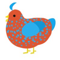 A vermilion and sky chicken with a speckle pattern