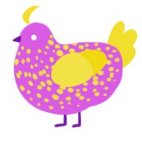 Flower, a orchid and yellow chicken with a speckle pattern