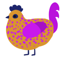 A orange and amethyst chicken with a speckle pattern