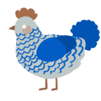 A silver and ultramarine chicken with a lace pattern