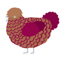 A brown and maroon chicken with a lace pattern