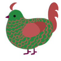 A viridian and red chicken with a lace pattern