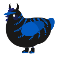 A sable and ultramarine chicken with a half-bar pattern