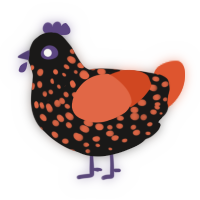 skeleton, a sable and vermilion chicken with a speckle pattern