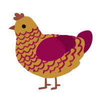 A gold and maroon chicken with a lace pattern