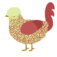 A lemon and red chicken with a double-lace pattern