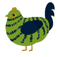 A chartreuse and tumblr chicken with a bar pattern