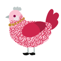 A rose and crimson chicken with a double-lace pattern