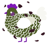 A olive and white chicken with a lace pattern