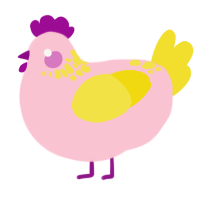 A rose and yellow chicken with a neck-speckle pattern