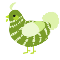 A chartreuse and apple chicken with a bar pattern