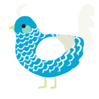 A cerulean and white chicken with a lace pattern