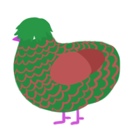 A viridian and red chicken with a lace pattern