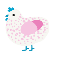 A white and pink chicken with a speckle pattern