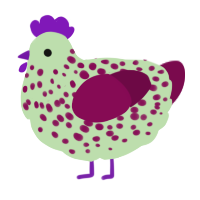 A gluppy and wine chicken with a speckle pattern