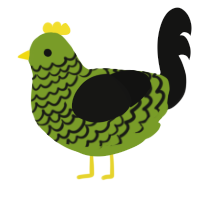 A chartreuse and black chicken with a lace pattern