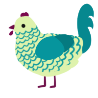 A apple and teal chicken with a lace pattern