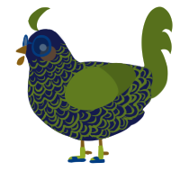 A navy and chartreuse chicken with a double-lace pattern