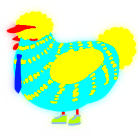 A cerulean and yellow chicken with a bar pattern