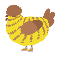 A yellow and brown chicken with a bar pattern