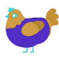 A indigo and gold chicken with a head pattern
