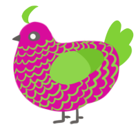 A fuchsia and grass chicken with a lace pattern
